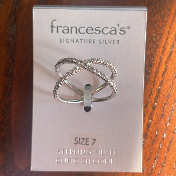 Francesca’s X Shaped Signature Silver Ring Size 7 Sterling Silver Cubic Zirconia - Picture 4 of 9
